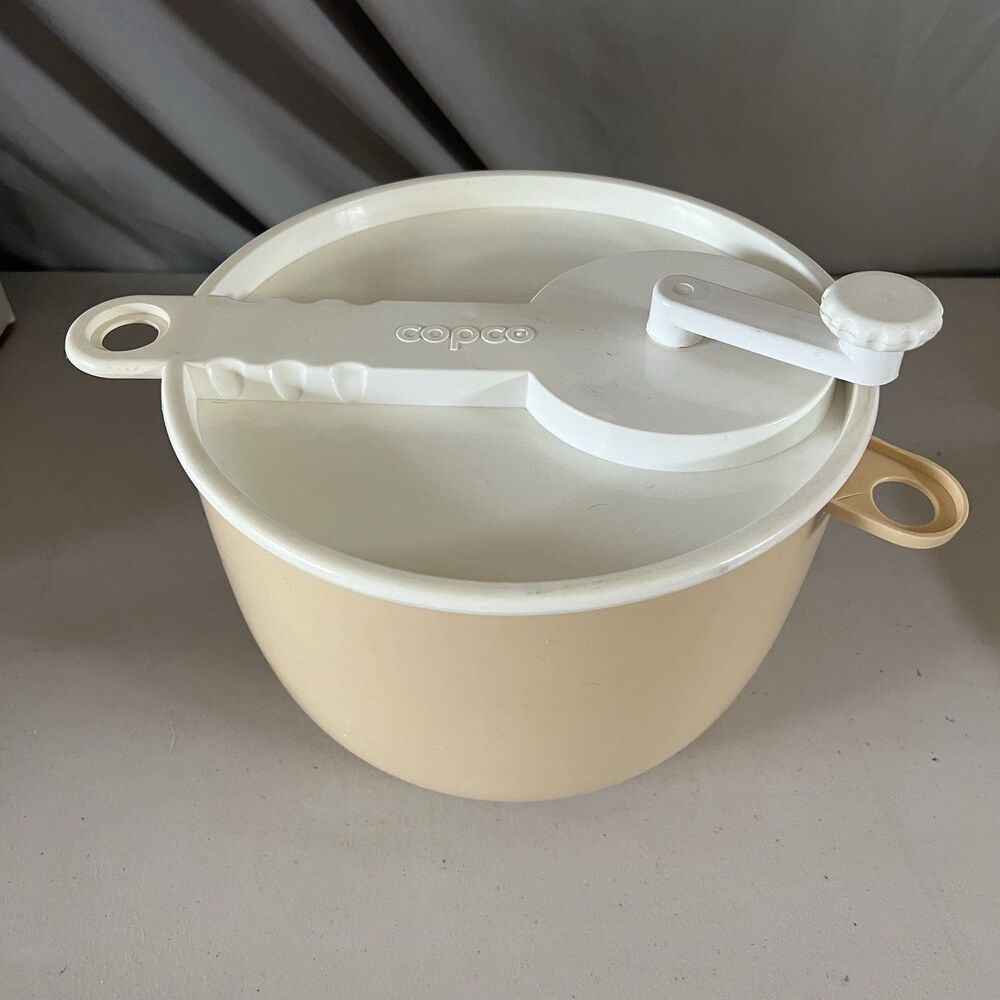 Vintage Copco Large Beige Salad Spinner White Lid Sam Lebowitz Design #604 USA